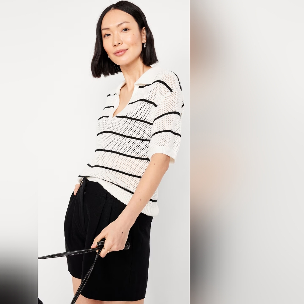 Old Navy Cotton Black and White Striped Sweater
